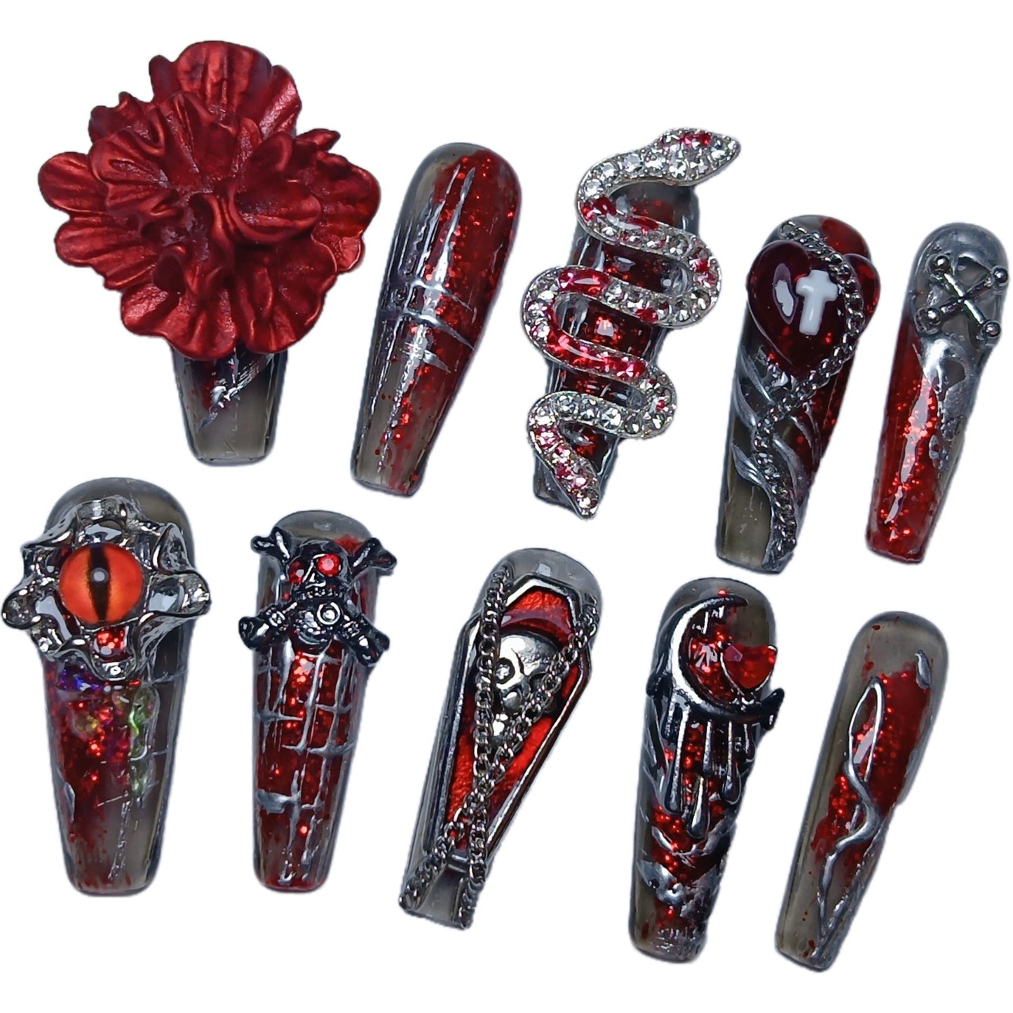 red ghost sharp shape high quality handmade press on nails