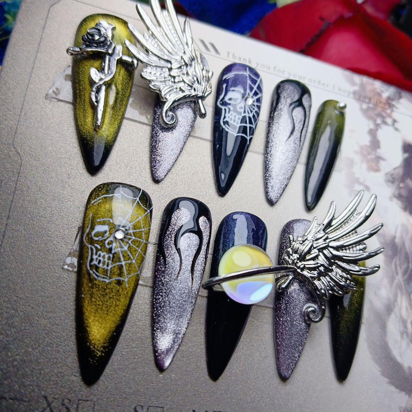 silver wing highh quality handmade press on nails