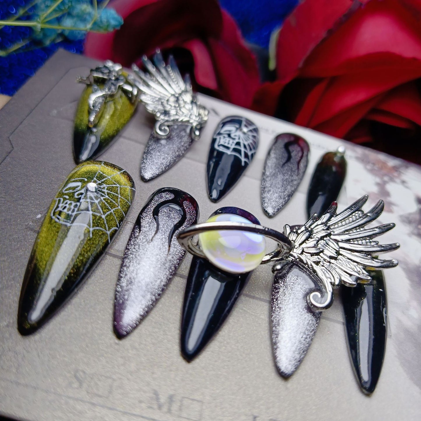 silver wing highh quality handmade press on nails