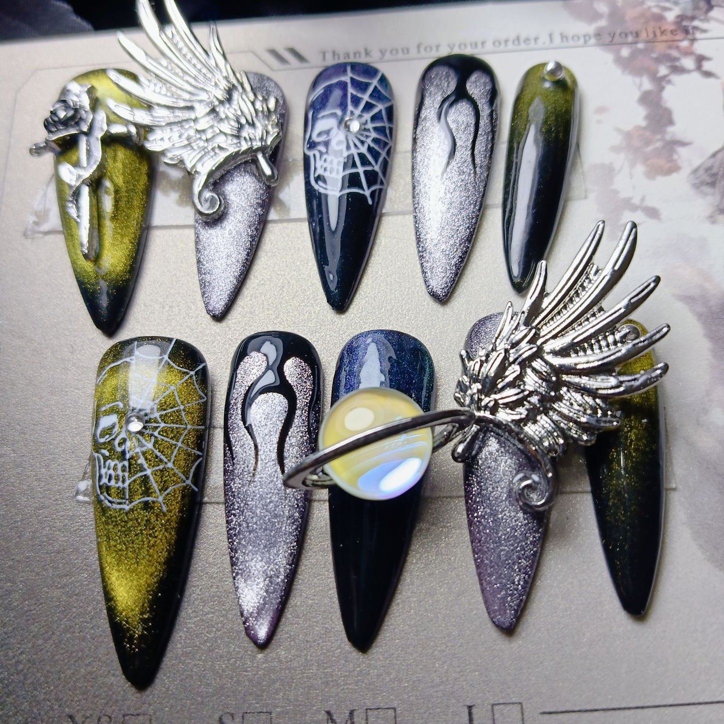 silver wing highh quality handmade press on nails