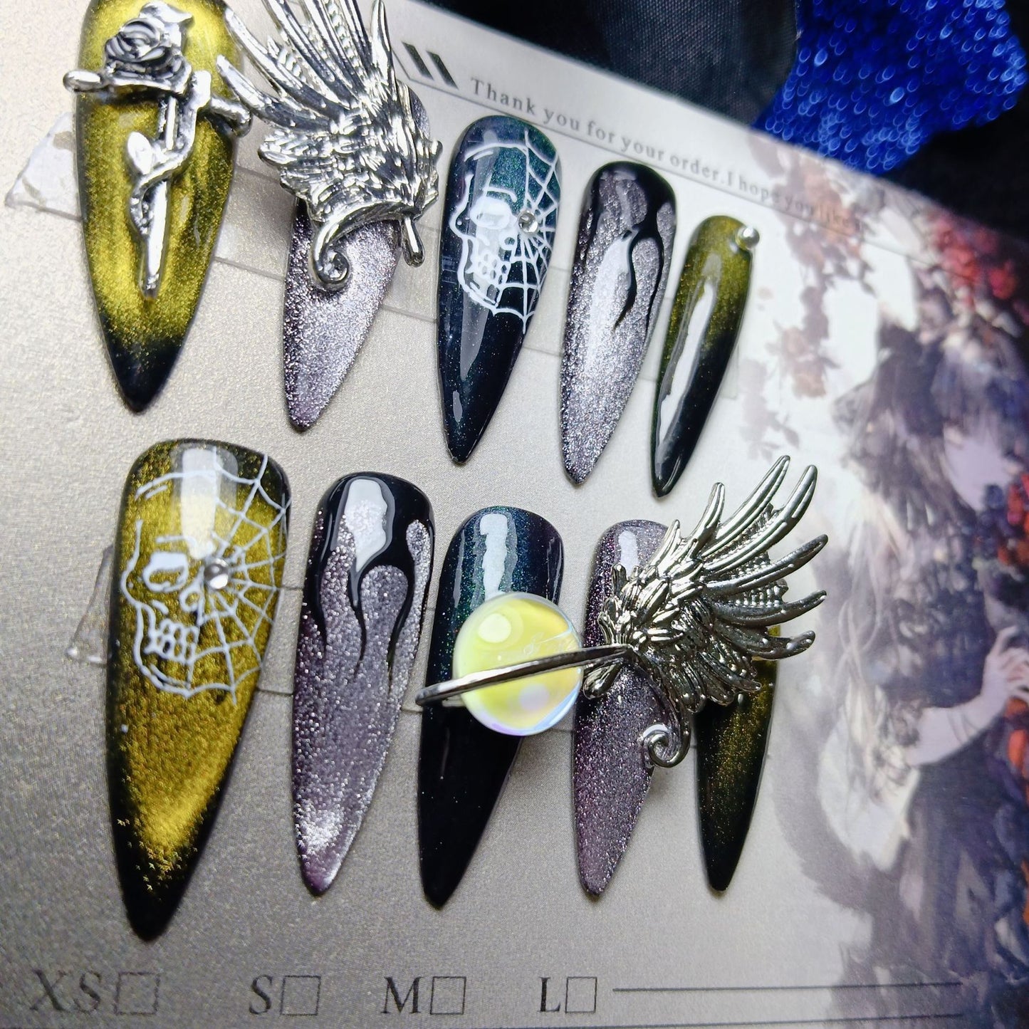 silver wing highh quality handmade press on nails