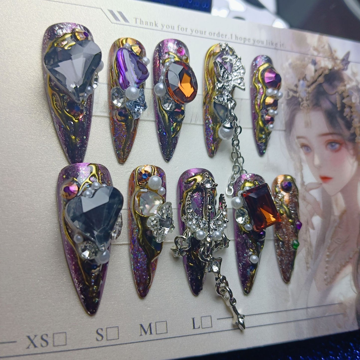 golden dreaming sharp shape high quality handmade press on nails