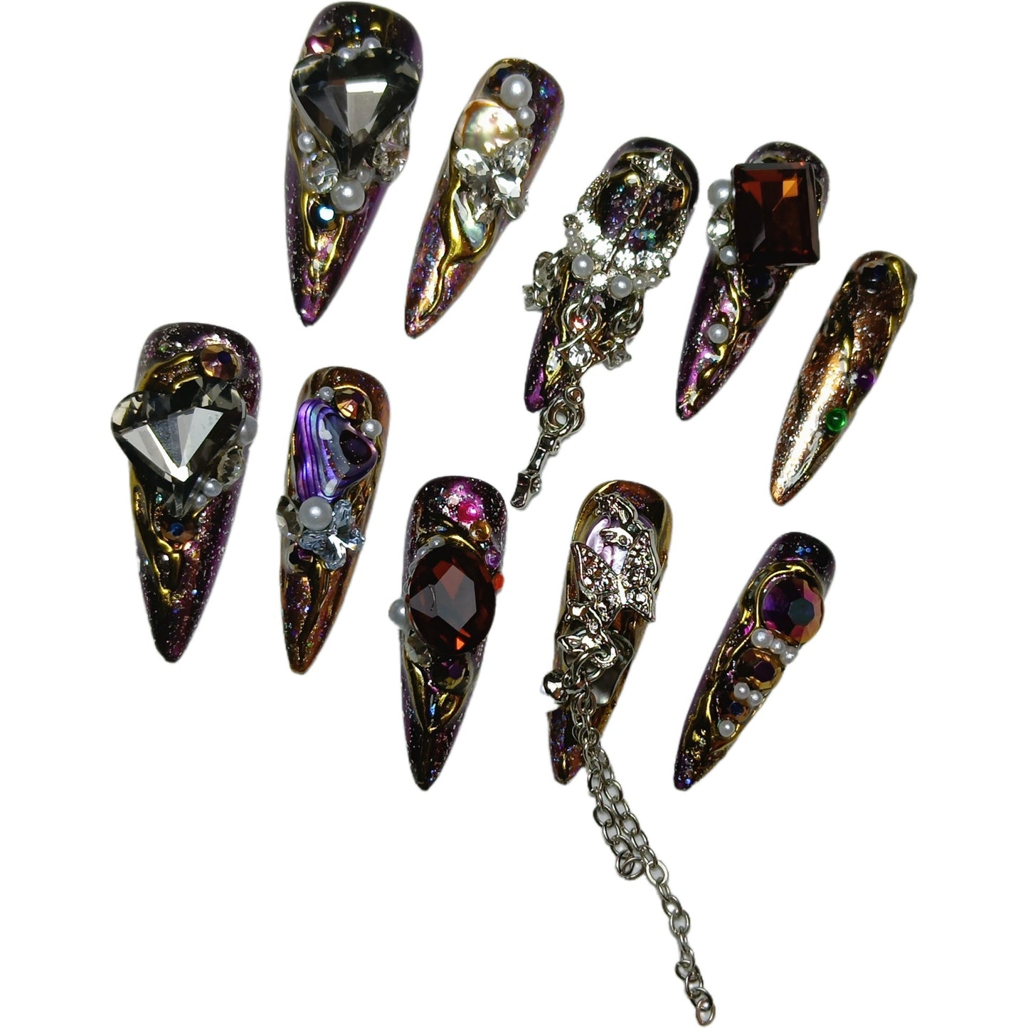 golden dreaming sharp shape high quality handmade press on nails