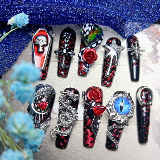 red dragon sharp shape high quality handmade press on nails