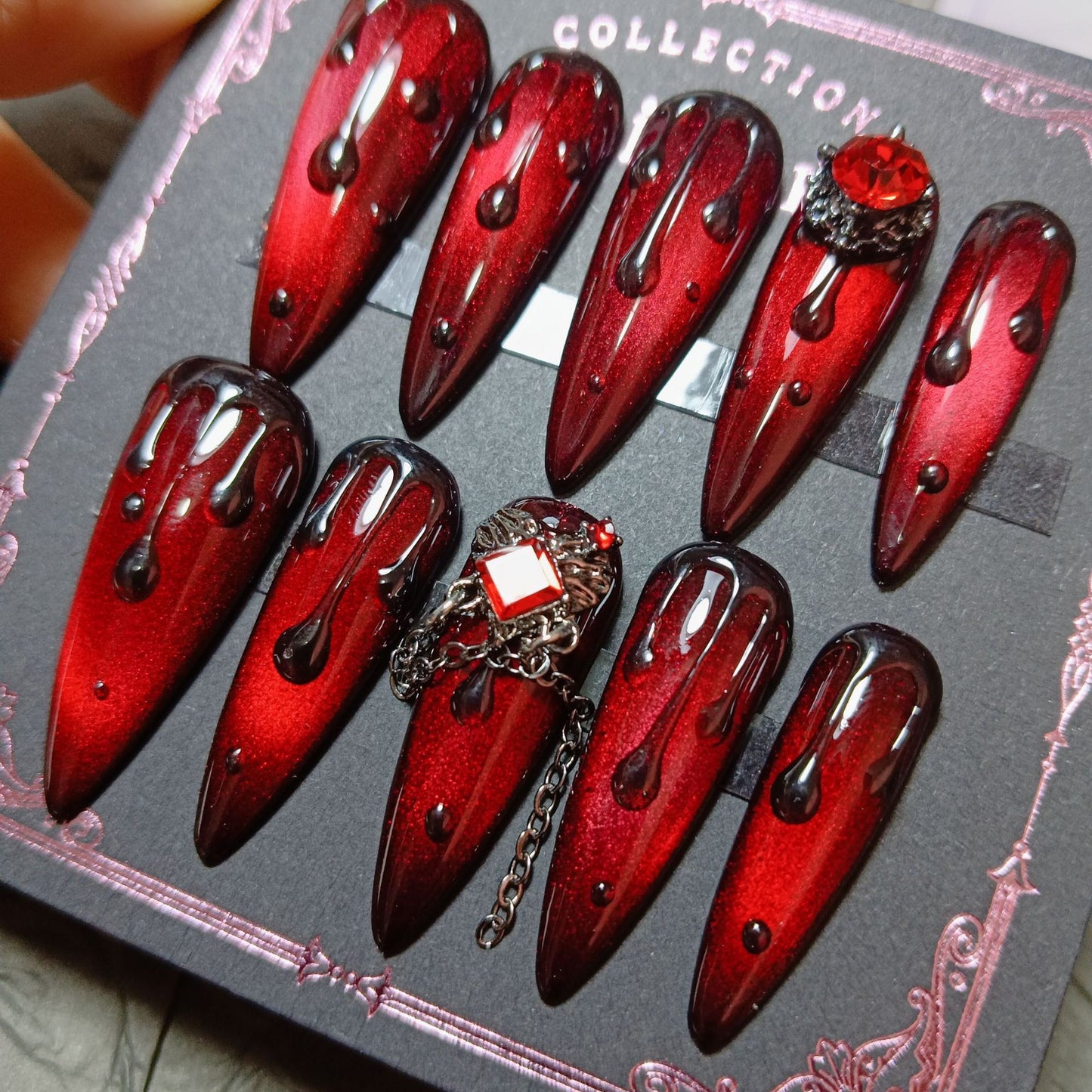 red long t shape high quality handmade press on nails