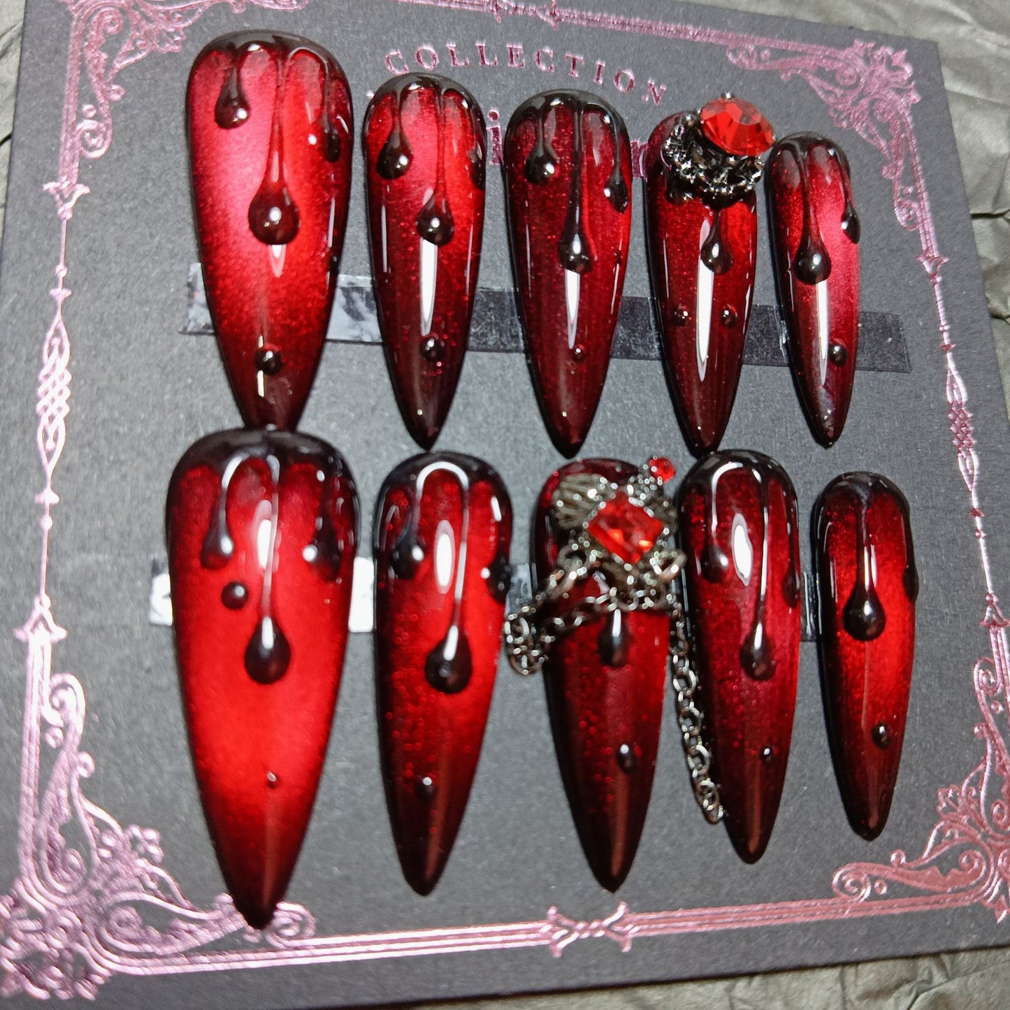 red long t shape high quality handmade press on nails