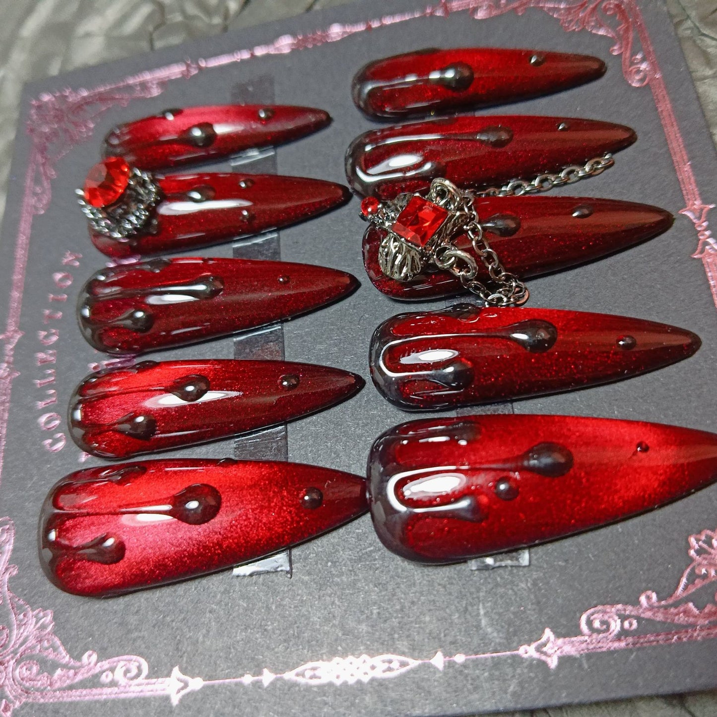 red long t shape high quality handmade press on nails